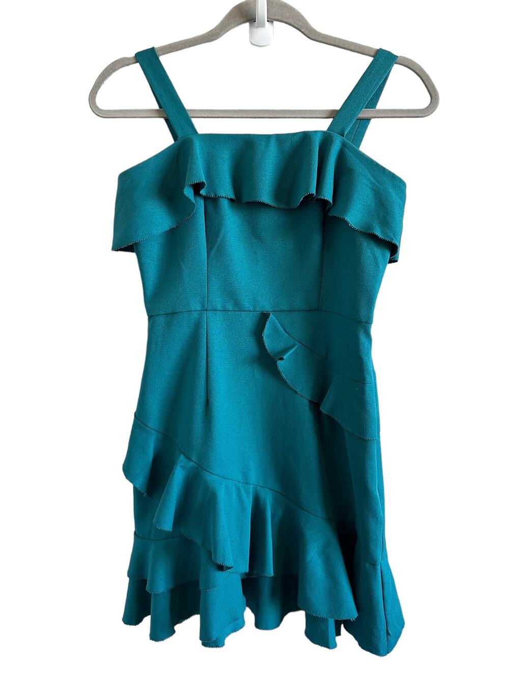 Morgan Claire Women's Small Blue Sleeveless Ruffle Zip Up Mini Dress